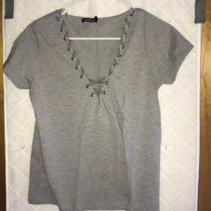 boohoo lace up vneck